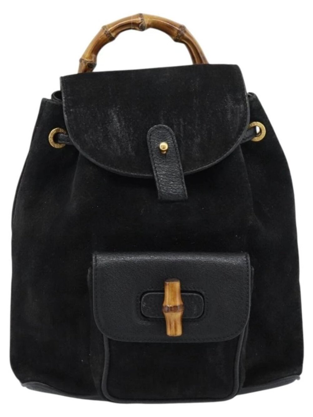 GUCCI Bamboo Backpack Suede Black Gold 003 1956 0030 Auth gh2084A - Picture 2 of 15